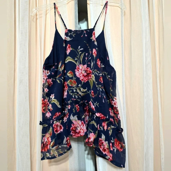 NWT Patrons of Peace Floral Print Tank Top Blouse w/ Ruffle Hem, Sz Medium. - Picture 3 of 12